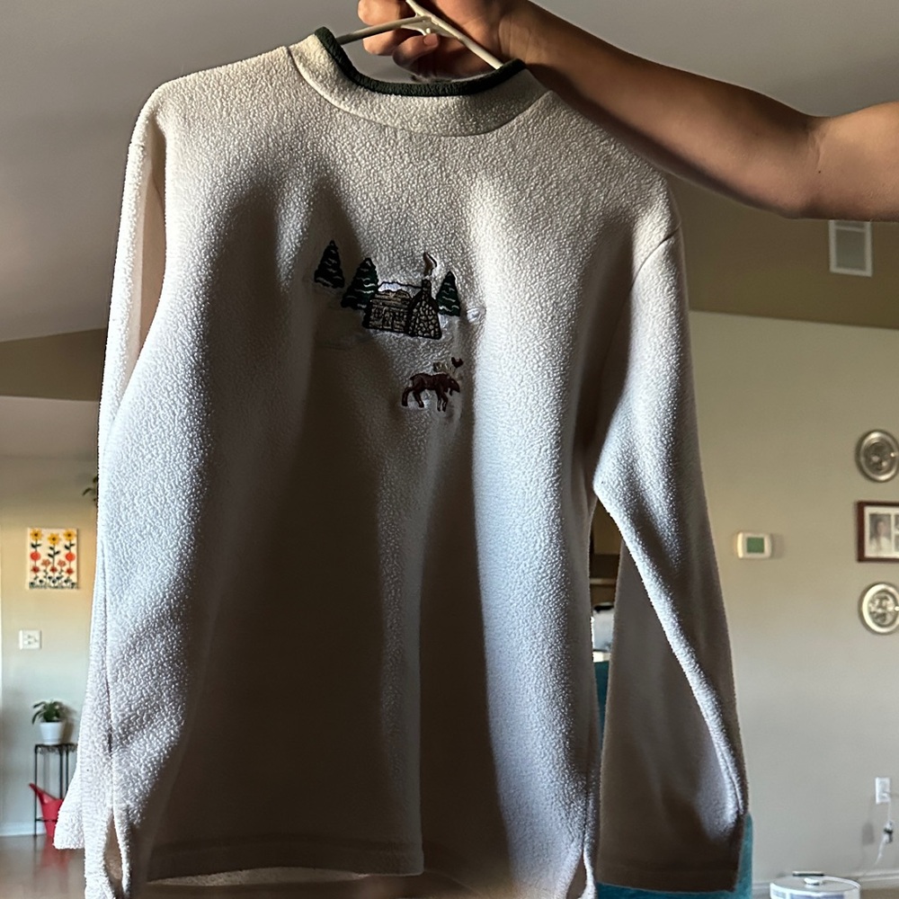 Cozy White Sweater with Forest Design